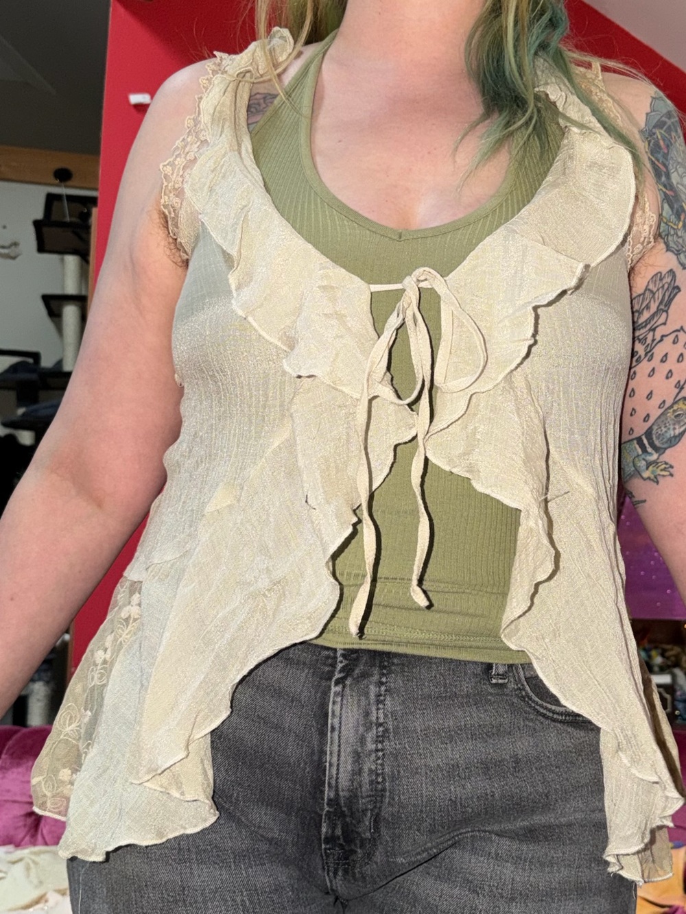 Lightweight Cream Ruffled Boho Vest